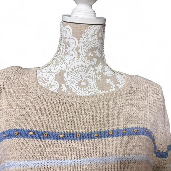 Alfred Dunner Coastal Grandma Core Blue Beige and White Sweater Preppy Vintage - Picture 3 of 6